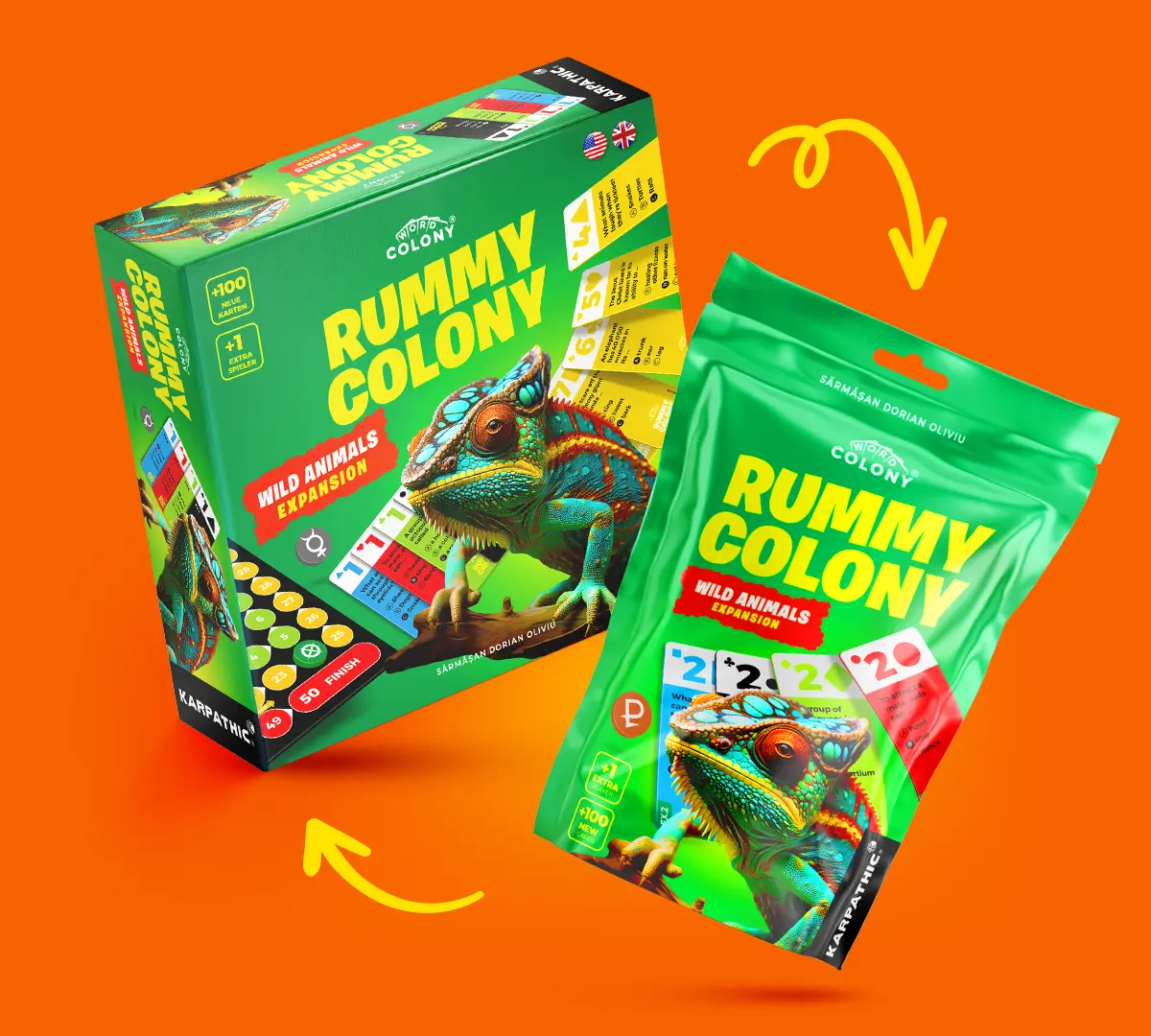 Wild Animals Game Expansion Rummy Colony board game for family and kids created by Dorian Sarmasan a romanian games designer and creative director of Karpathic Brands