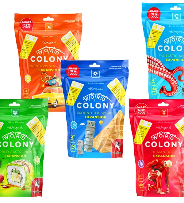 Word Colony Original Board Game created by Dorian Sarmasan, a romanian games designer and creative director. Word Colony board games are about general knowledge, trivia and word buildings, like crosswords or scrabble.