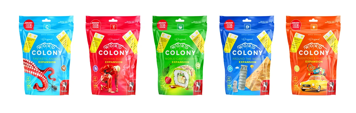 Expansions Word Colony Original Board Game created by Dorian Sarmasan, a romanian games designer and creative director. Word Colony board games are about general knowledge, trivia and word buildings, like crosswords or scrabble.